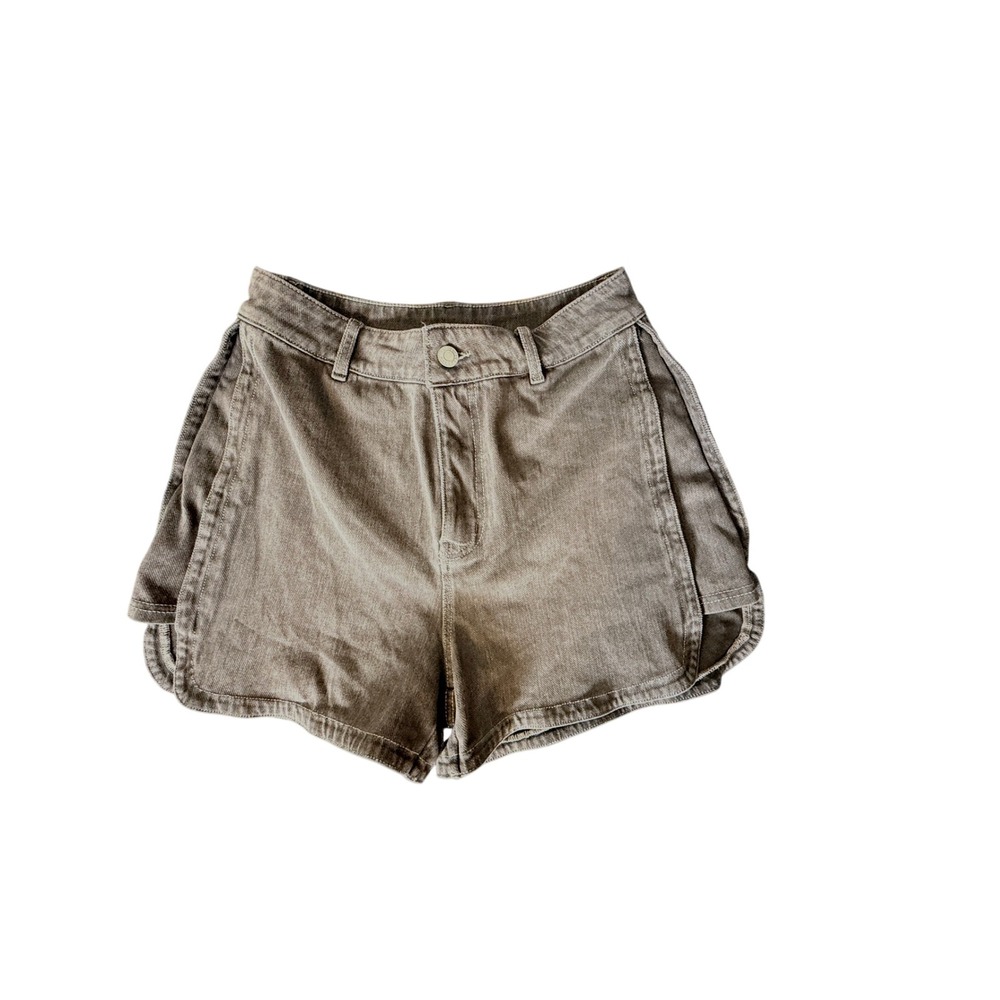 Halara Denim Shorts Small Gray black High Waisted Overlap Dolphin Hem Gorpcore